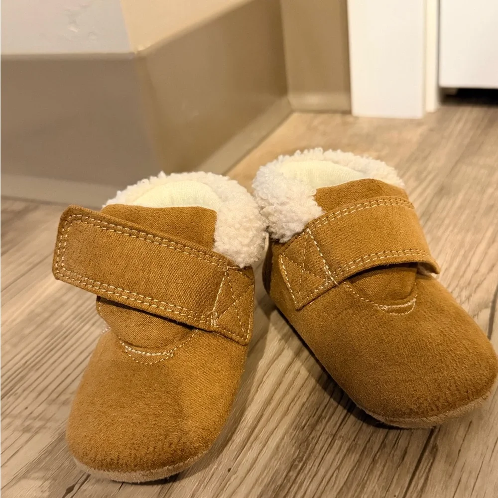 Carter's Tan Faux-Shearling Strap Baby Booties - 12-18 Months